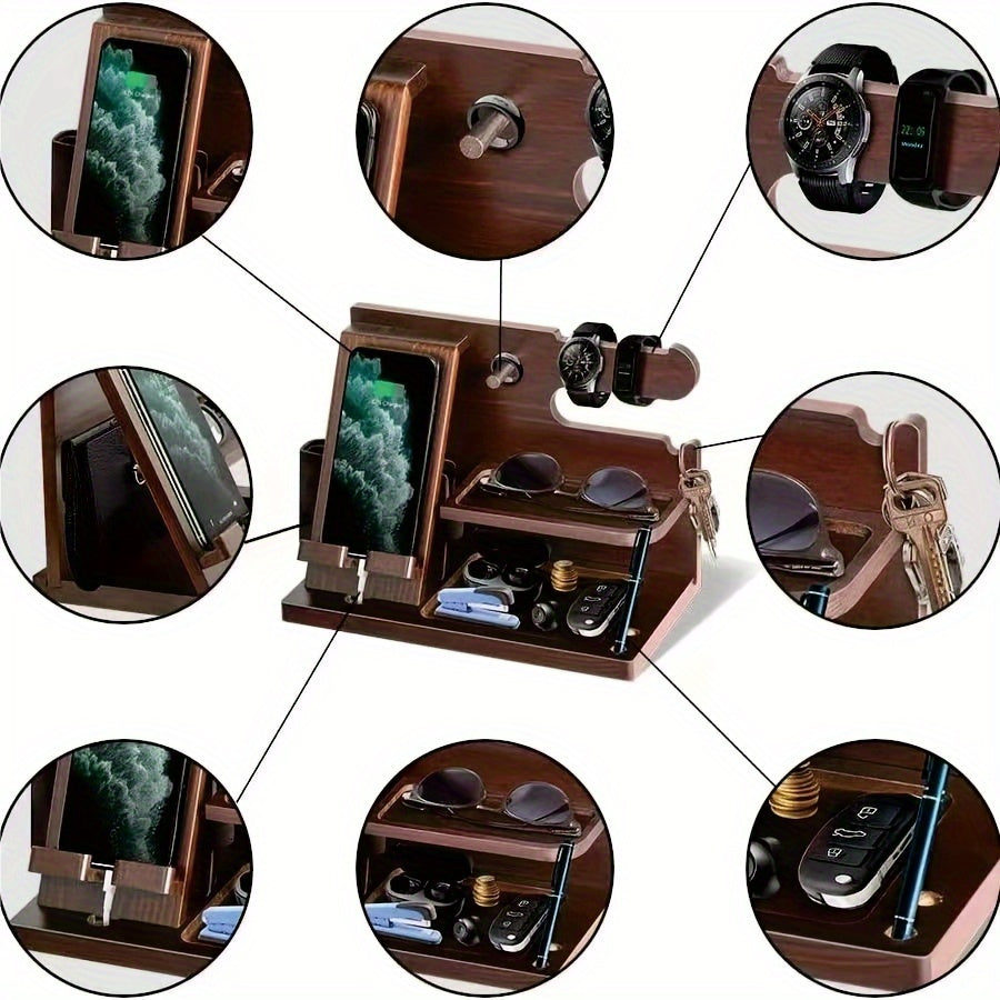 1PC stylish wooden telephone rack, display watch wallet, glasses, keys, bedside table, bedroom, living room, dormitory, home storage room, Men's watches and jewelry storage base