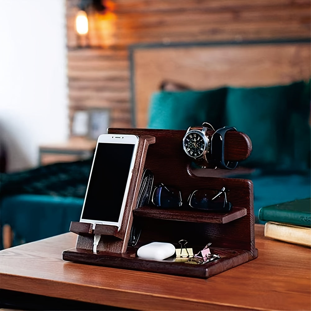 1PC stylish wooden telephone rack, display watch wallet, glasses, keys, bedside table, bedroom, living room, dormitory, home storage room, Men's watches and jewelry storage base